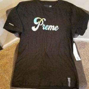 Preme tie dye embroidered applique logo black tee